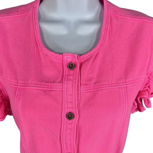 Day + Moon NWT Womens S Barbiecore Pink Denim Romper Ruffle Sleeve Beachy Girly - Picture 5 of 16